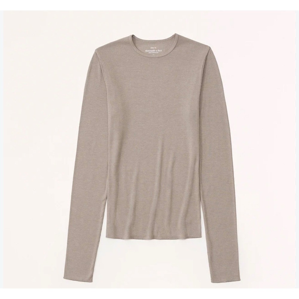 Abercrombie & Fitch A&F Essentials Brown Ribbed Long Sleeve Baby Tee Medium